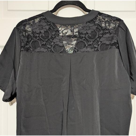 CiCiBird Shirt Womens XL Black Lace Shoulder Blouse Short Sleeve Dressy Top New - Picture 5 of 7